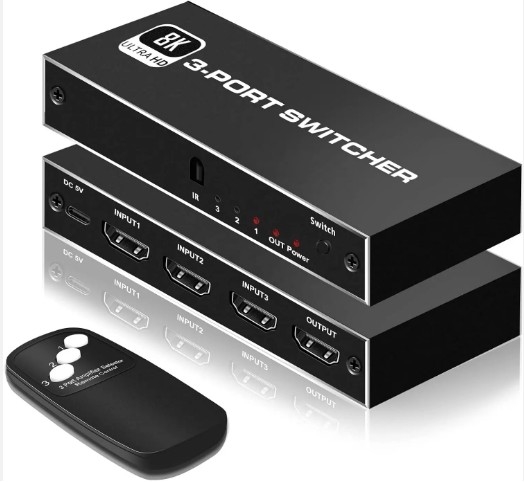 Hdmi 2.1 Tv Monitor 3 3 ใน 1 ออก 3 Port 3x1 Mixer Switch IR Remote Control Nintendo Hdmi 2.1 Switcher