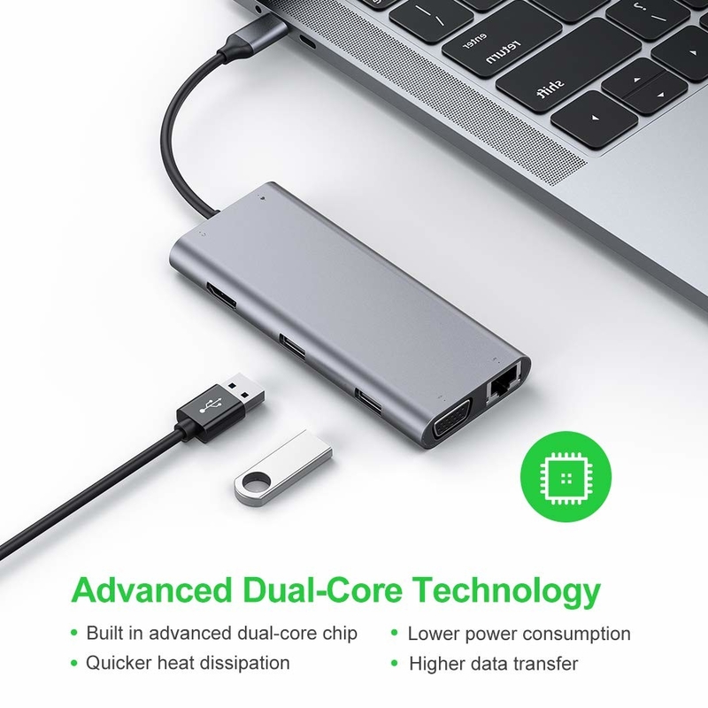 11 Port 11 In 1 USB Type C Hub 10Gbps USB C Docking Station Plug And Play การบูรณาการซอฟต์แวร์
