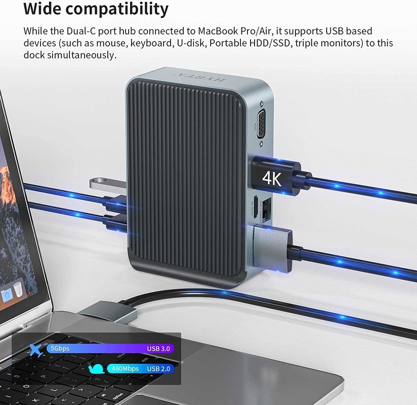 Displaylink 2 HDMI 2K 60Hz Docking Station 16 มัลติพอร์ต Type C Docks สําหรับ Macbook