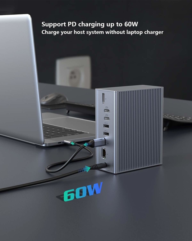 Thunderbolt 3 16 ใน 1 Type-C Dual HDMI USB C Docking Station วิดีโอ 4K