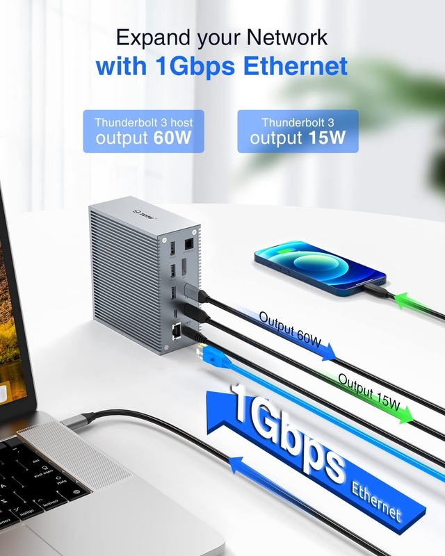 Usb C Dock Hdmi 4k 60hz 16 ใน 1 Docking Station Plug And Play ความสะดวก สีเงิน