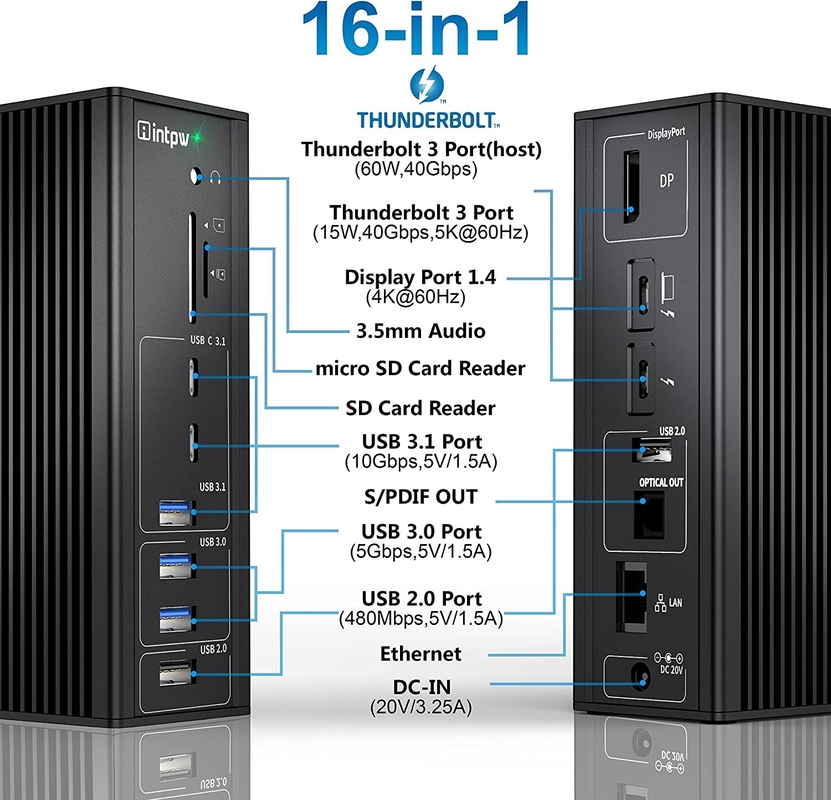 Thunderbolt 3 Adapter Hub Mac USB C Docking Station 10Gbps สเตเรีย คอมโบ แจ็ค พอร์ต