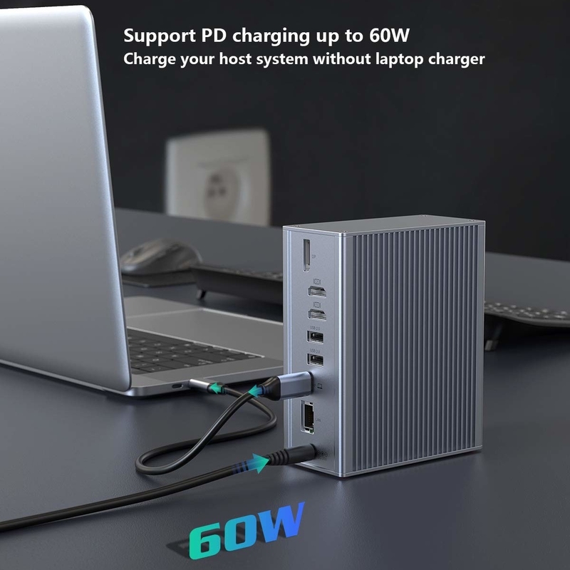 16 ใน 1 สถานี dock สําหรับคอมพิวเตอร์คอมพิวเตอร์ usb c adapter สีเทา 10Gbps อัตราการโอนข้อมูล