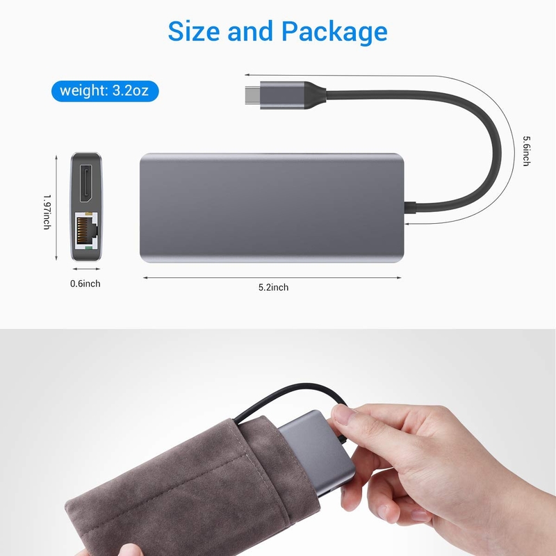 Silver Portable USB C hub multiport adapter พร้อม HDMI 3.5mm Audio Jack สําหรับ MacBook Pro