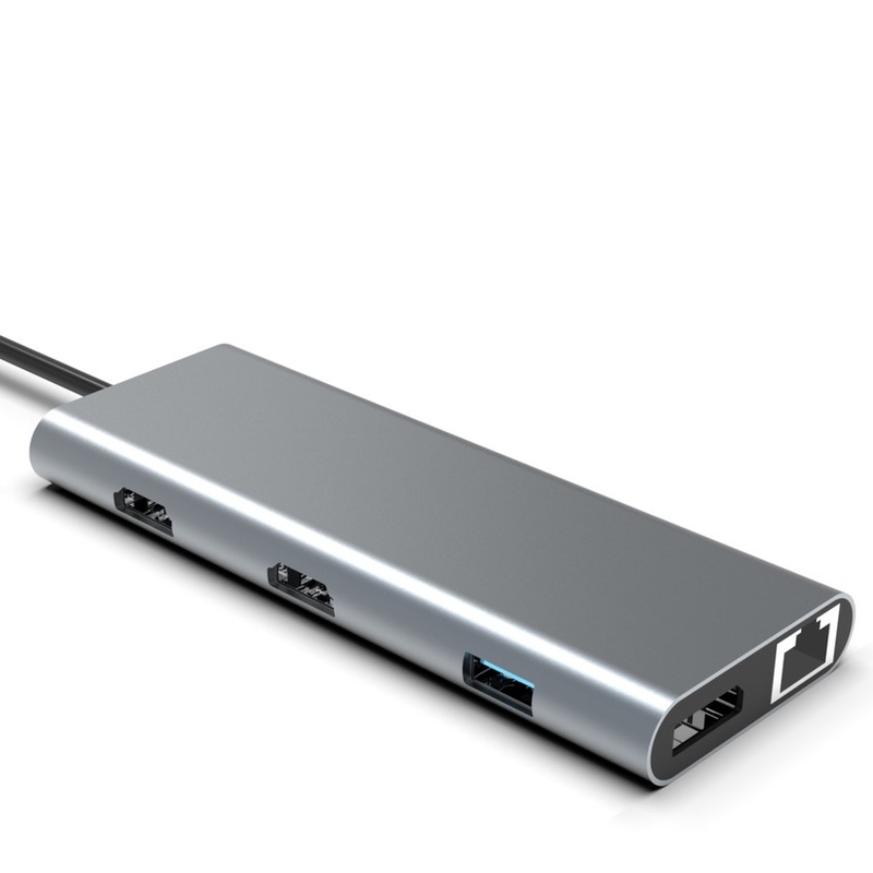 แบบ C USB Hub Ethernet Docking Station ขยายการเชื่อมต่อ Macbook สีเทาสําหรับสําหรับคอมพิวเตอร์