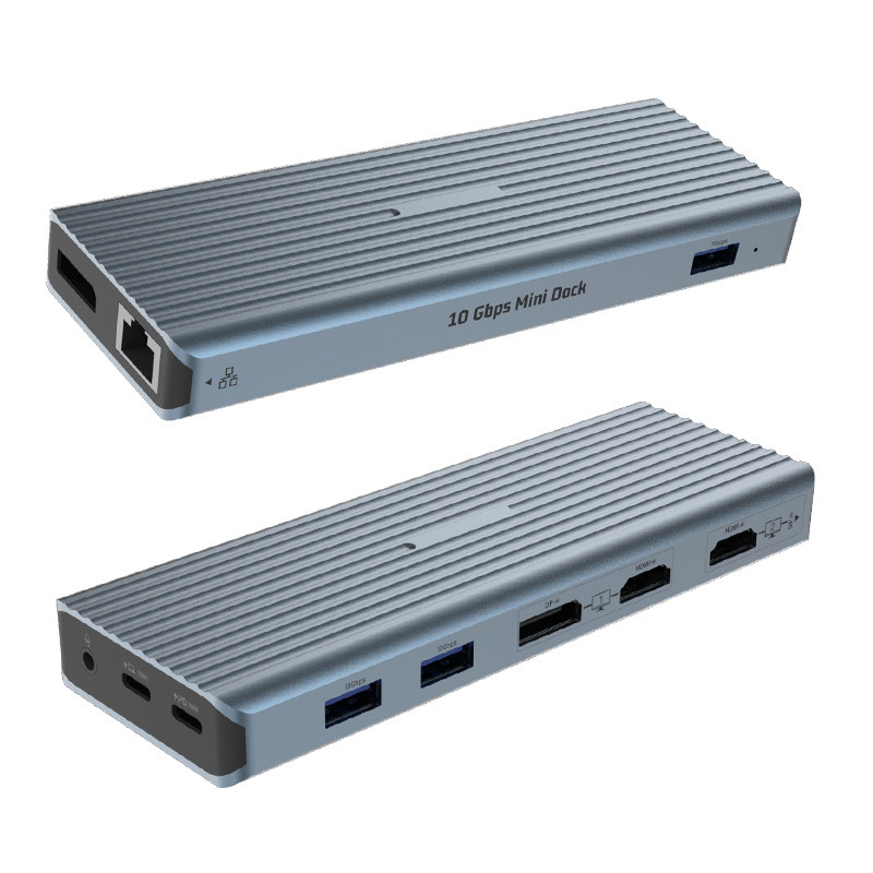 USB 3.1 ประเภท C ถึง 9 ท่าทาง USB3.0 ฮับด้วย Gigabit Ethernet RJ45 Lan Port Adapter สีเทา