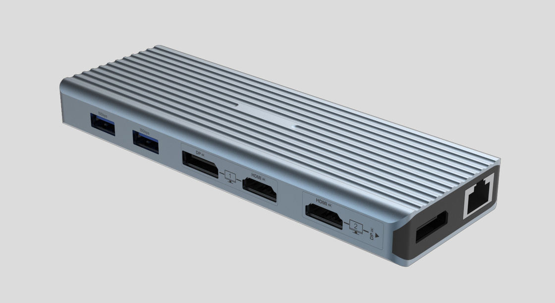 USB 3.1 ประเภท C ถึง 9 ท่าทาง USB3.0 ฮับด้วย Gigabit Ethernet RJ45 Lan Port Adapter สีเทา
