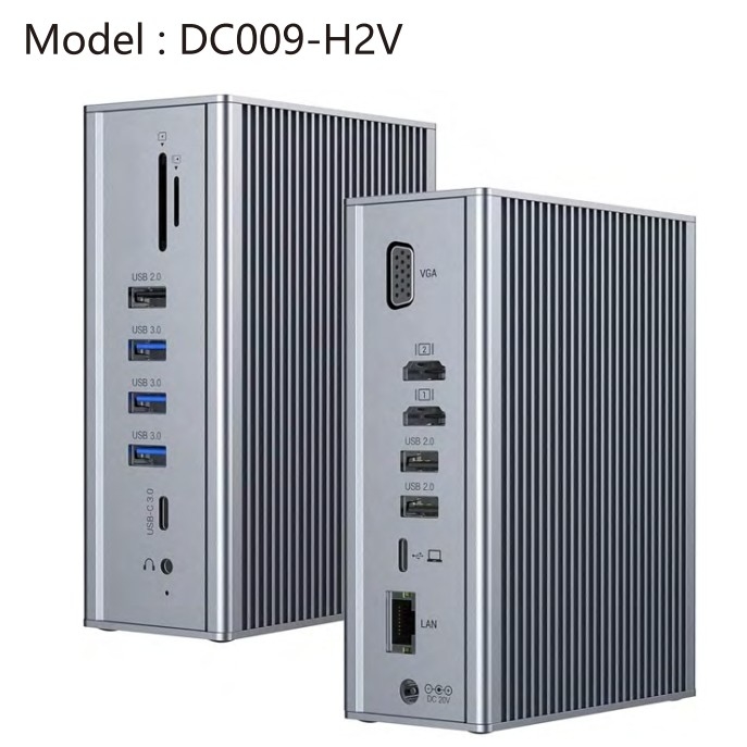 Gigabit Ethernet Hdmi Usb C Docking Station Dual Video Audio Port นักอ่านการ์ด SD
