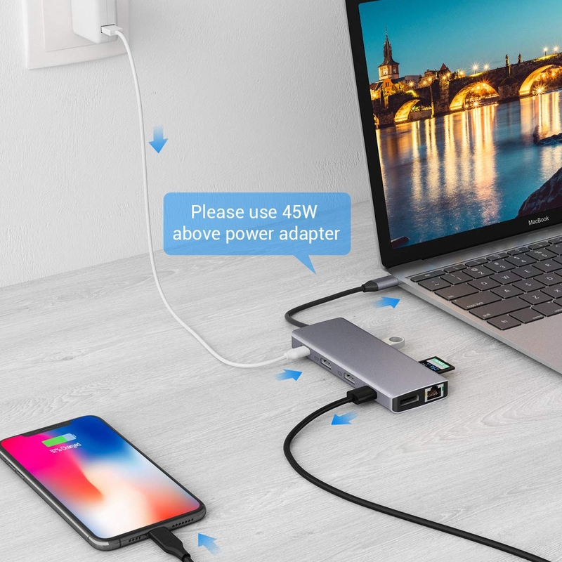 USB A ประเภท C Hdmi Usb Hub ด้วยความเร็วการโอน 5Gbps และไฟฟ้า