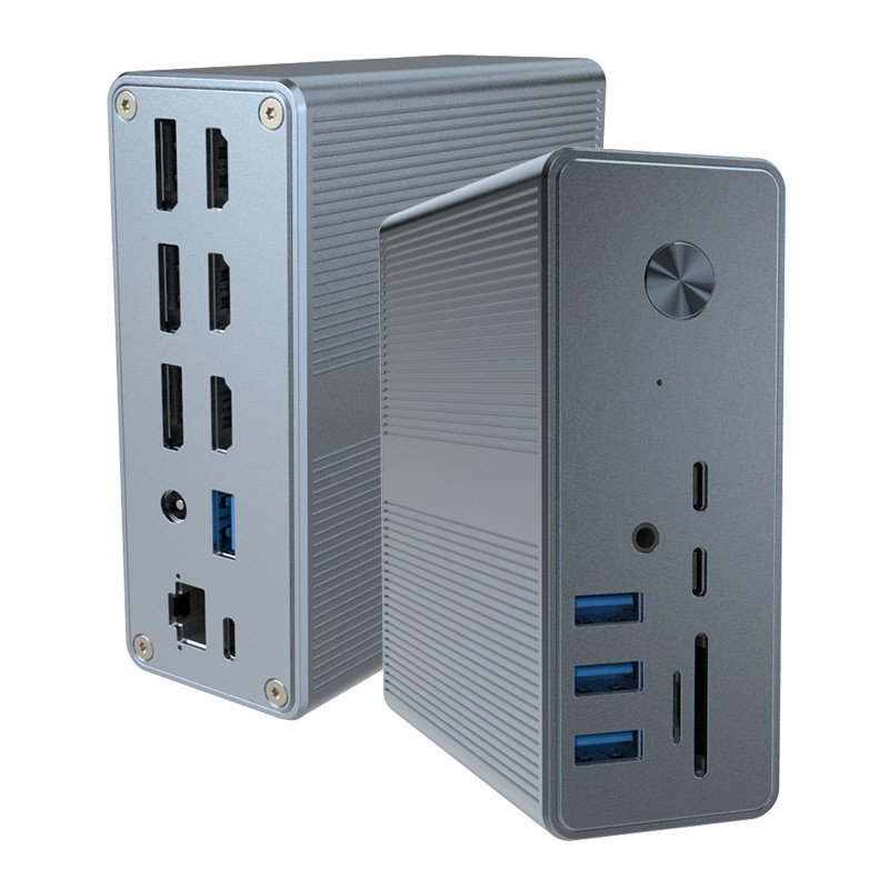 18 ใน 1 Thunderbolt 3 Dual Monitor Docking Station Hdmi Mac สําหรับ USB C โน๊ตพ็อต Docking Station สากล