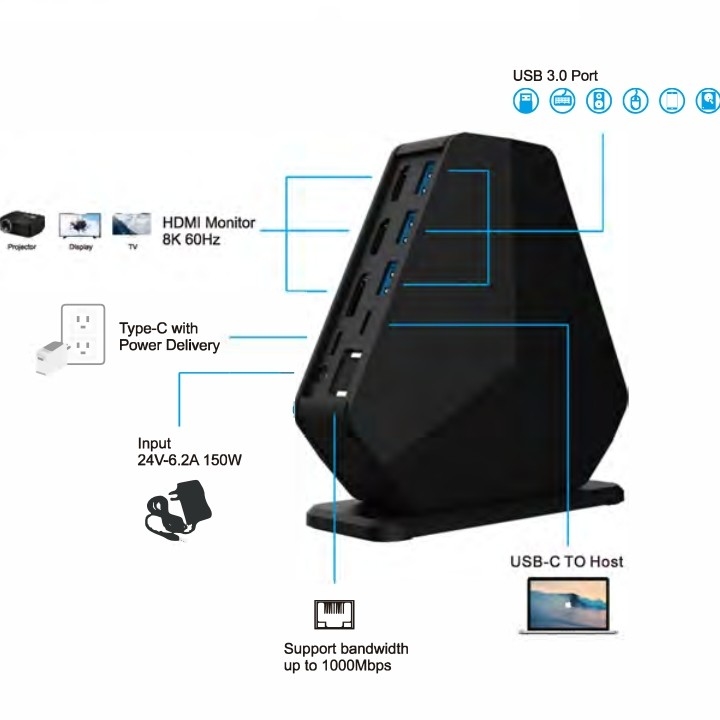 USB Type C Docking Station Adapter Gigabyte Dual HDMI Mst USB C Hub HDMI USB 3 เครื่องปรับระดับการติดต่อ0