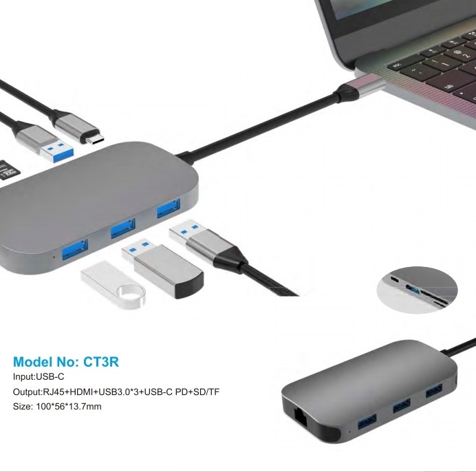 10/100/1000 Mbps Ethernet USB C Adapter รองรับกับ Windows/ MacOS/ Android/ Linux ถึงความเร็วการโอนข้อมูล 10Gbps