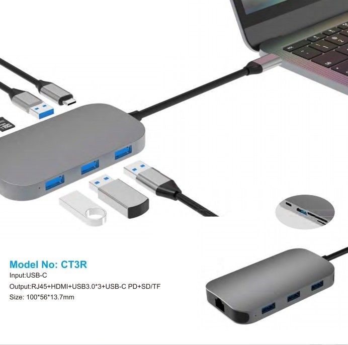 USB C Hubs พร้อมพอร์ต PD อ่านการ์ด SD สําหรับ Windows MacOS ถึงอัตราการโอนข้อมูล 10Gbps