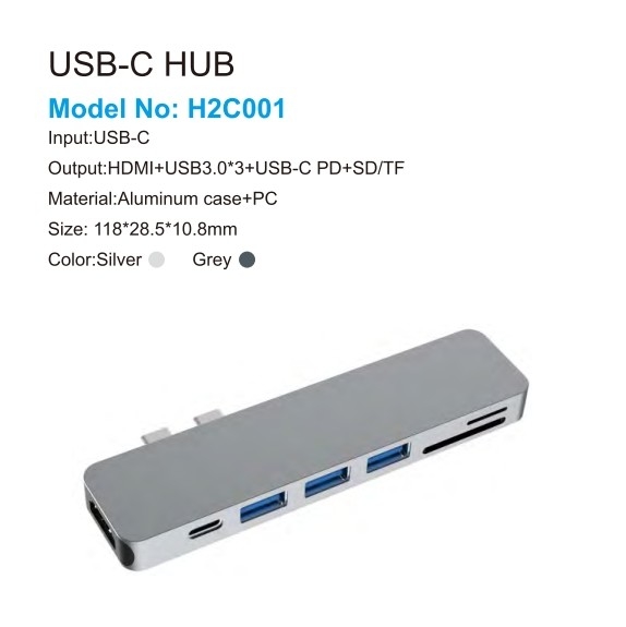 7 ใน 1 คันสองประเภท C Hub Usb C Docking Station รองรับการอ่านการ์ด HDMI 4K สําหรับ Mackbook Pro