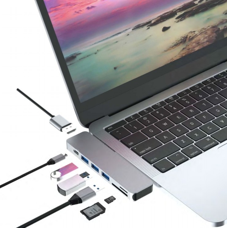 7 ใน 1 คันสองประเภท C Hub Usb C Docking Station รองรับการอ่านการ์ด HDMI 4K สําหรับ Mackbook Pro