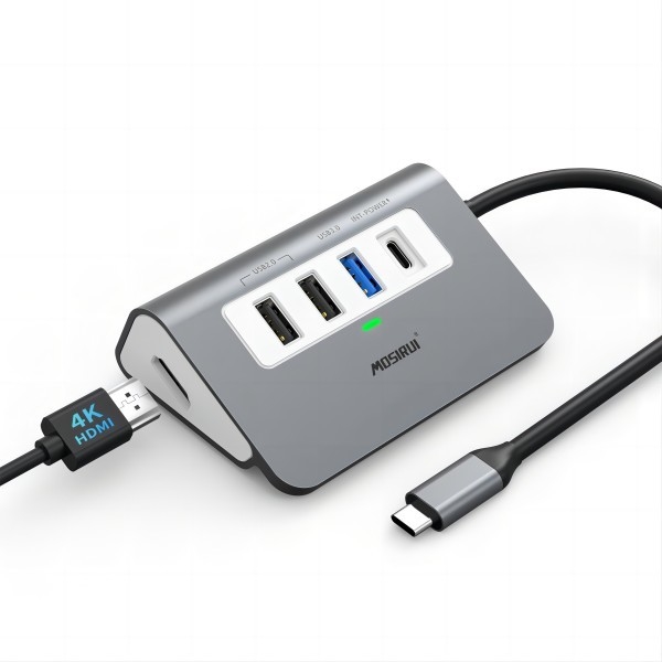 Usb C 4 ใน 1 Multiport Adapter ด้วย USB 3.0 Port 4K HDMI สําหรับคอมพิวเตอร์เล็ปโตป