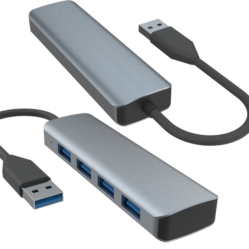 4 Port USB A Hub พร้อมไฟฟ้า สีดํา สีเทา อลูมิเนียม Hub Adapter สําหรับคอมพิวเตอร์