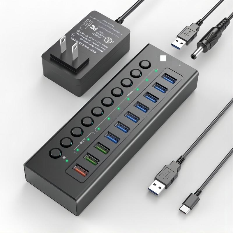 Multi-Port Hub Usb C 3.0 Docking Station Laptop Splitter สนามชาร์จสมาร์ทหนึ่ง สวิตช์เปิด/ปิดส่วนตัว