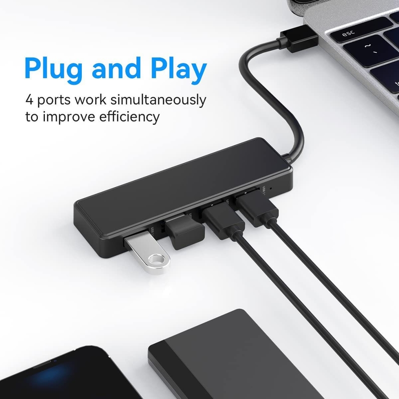 Laptop Usb A Hub ประเภท C ความเหมาะสม สีดํา สีเทา Hub 5Gbps การถ่ายทอดข้อมูล ความยาวสายไฟฟ้า