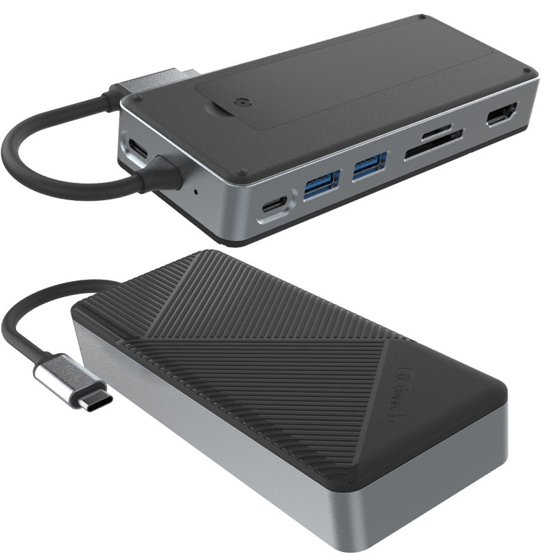 8-in-1 dual USB C Docking Station hub ติด M.2 NVMe/SATA SSD พร้อม diaplaylink และแฟนเย็น