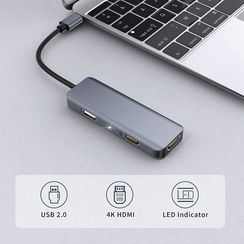 3 ใน 1 USB Hub HDMI Adapter Usb C ไปยัง Usb 2.0 Adapter Slim Dock สําหรับ Mac