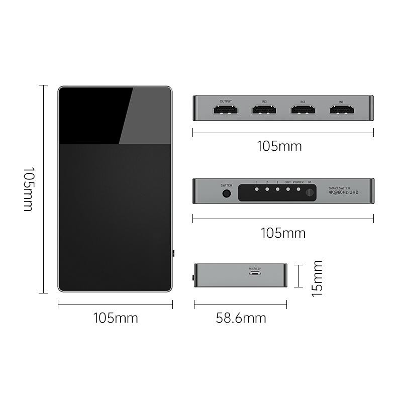 3 ใน 1 Out Hdmi Switch อลูมิเนียม HDMI Splitter กับ HDMI Switcher ระยะไกล รองรับ 4K 3D HD มอนิเตอร์