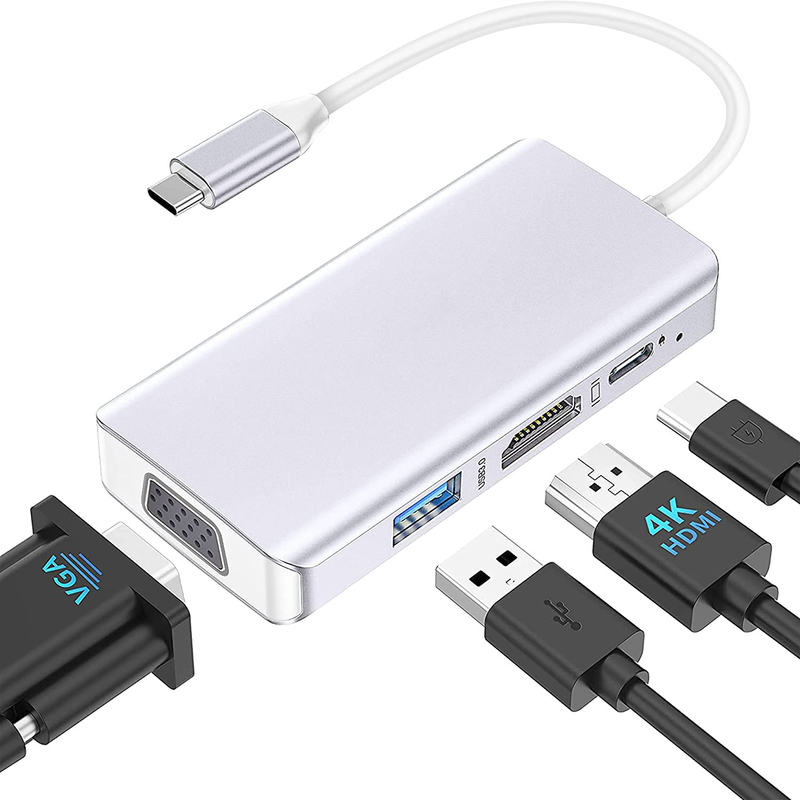 ตําแหน่ง Docking Hub USB C สีขาว มอนิเตอร์คู่สําหรับแอดป์เตอร์โอนข้อมูล 4K 60hz