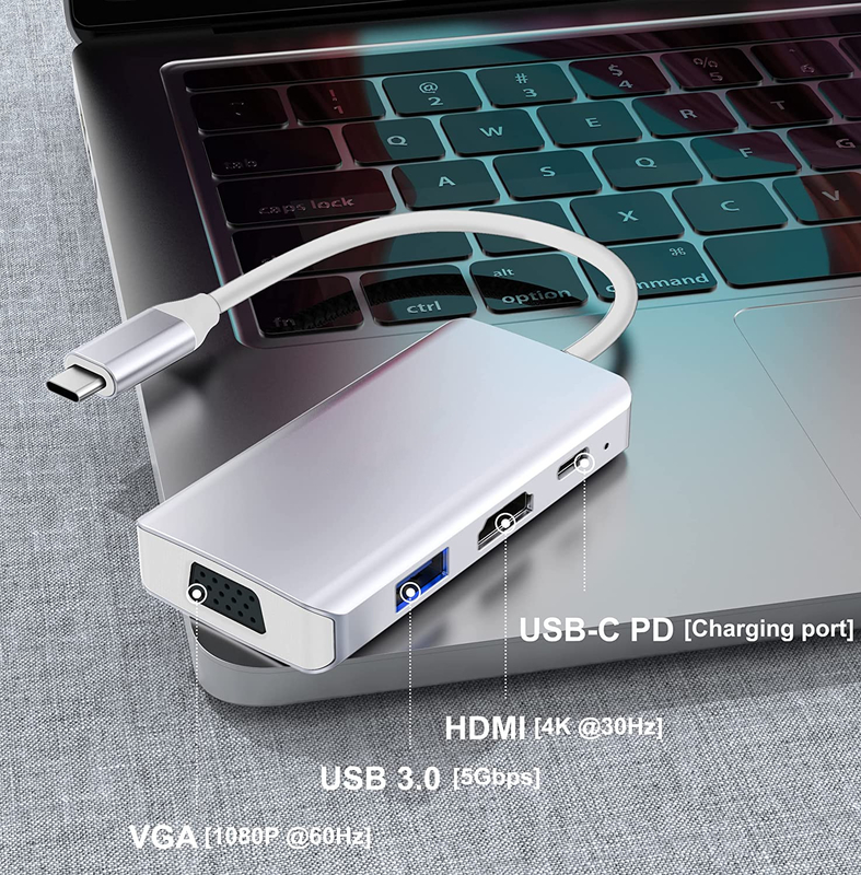 ตําแหน่ง Docking Hub USB C สีขาว มอนิเตอร์คู่สําหรับแอดป์เตอร์โอนข้อมูล 4K 60hz