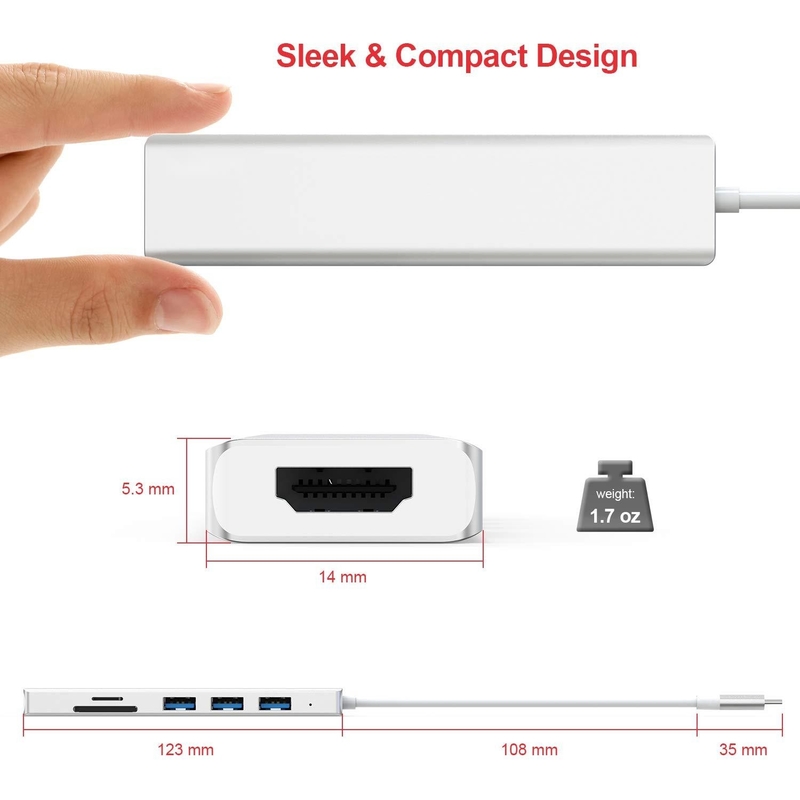 6 Port Usb-C Hub Splitter Usb-C Expander Portable Usb Adapter Multiport Data Hub เครื่องปรับเปลี่ยนข้อมูลหลายพอร์ต