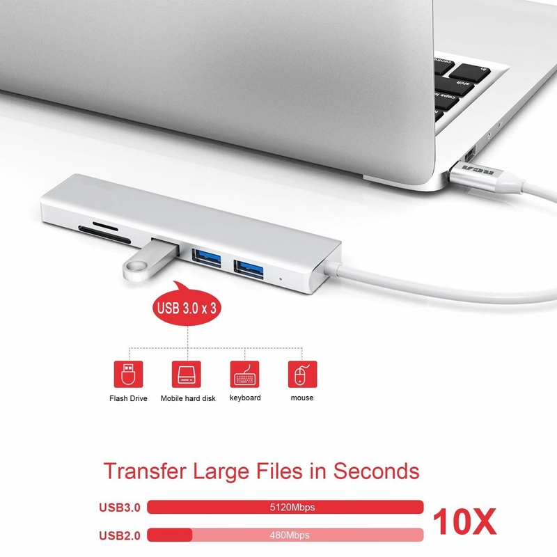 6 Port Usb-C Hub Splitter Usb-C Expander Portable Usb Adapter Multiport Data Hub เครื่องปรับเปลี่ยนข้อมูลหลายพอร์ต