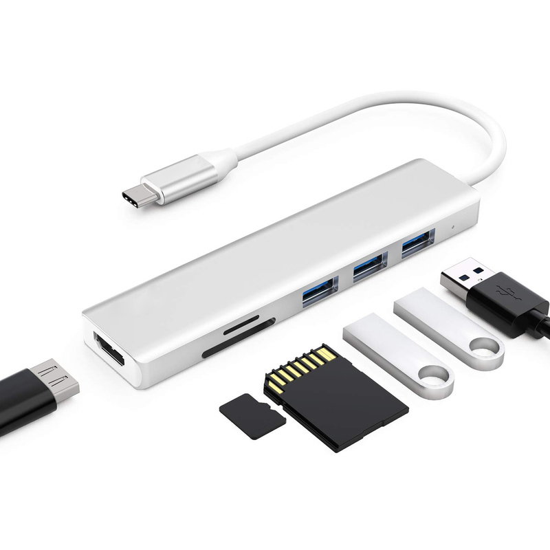 6 Port Usb-C Hub Splitter Usb-C Expander Portable Usb Adapter Multiport Data Hub เครื่องปรับเปลี่ยนข้อมูลหลายพอร์ต