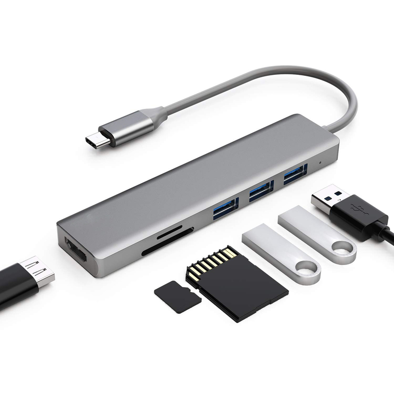 6 Port Usb-C Hub Splitter Usb-C Expander Portable Usb Adapter Multiport Data Hub เครื่องปรับเปลี่ยนข้อมูลหลายพอร์ต