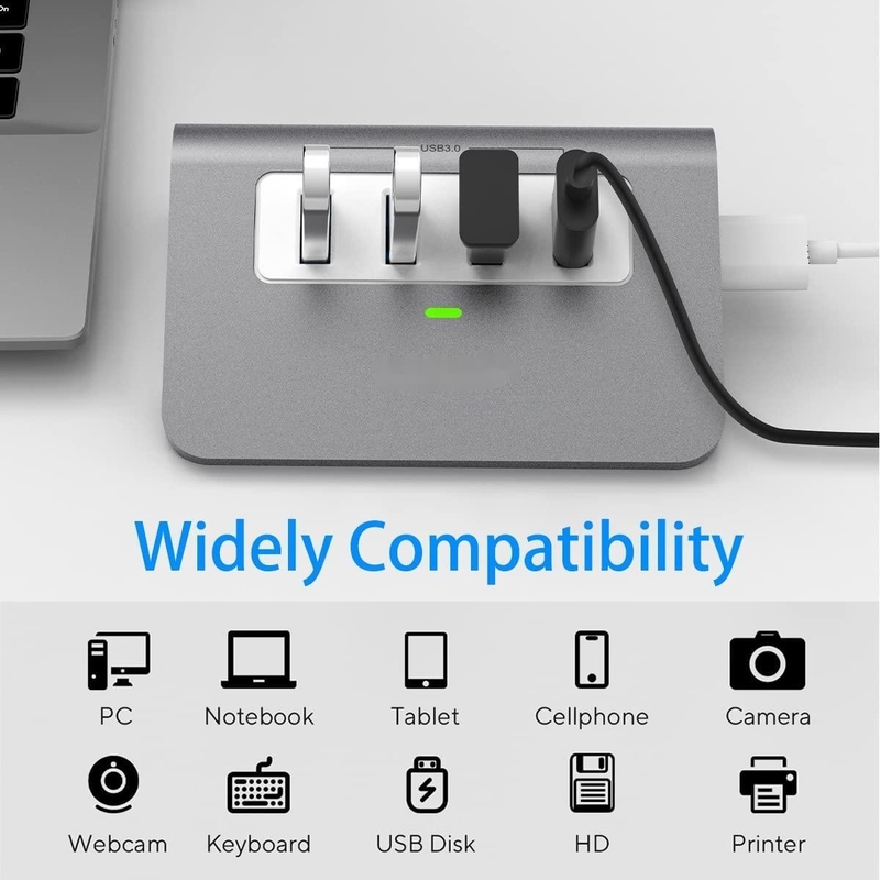 10 Port USB C Hub พกพา USB C Hub ประเภท C ถึง 4 Port USB A สําหรับ PC แท็บเล็ต