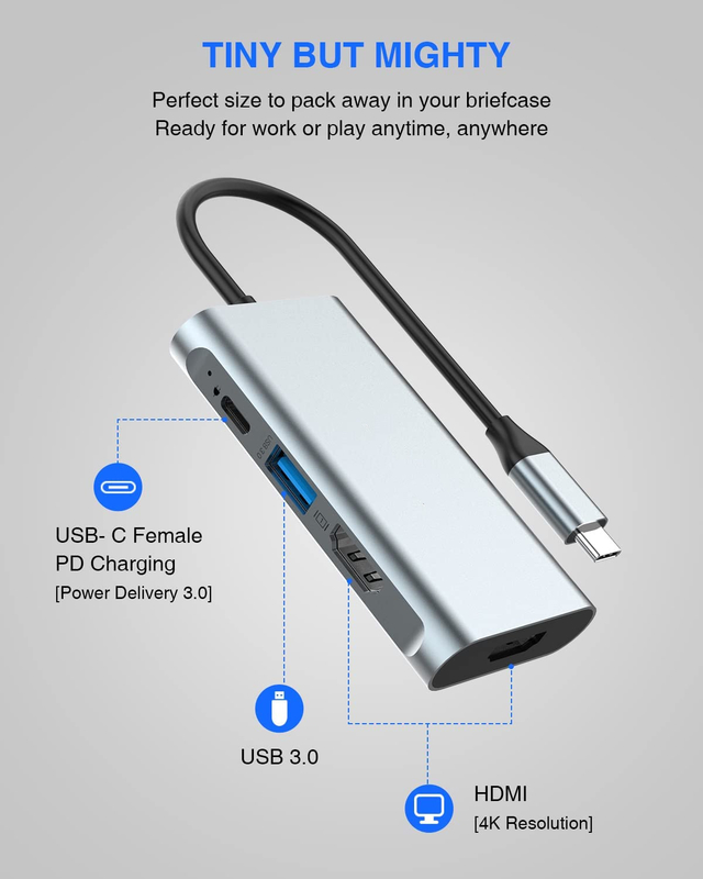 4 ใน 1 USB C Adapter Dual HDMI ไปยัง USB3.0 ทันดอร์พอร์ต