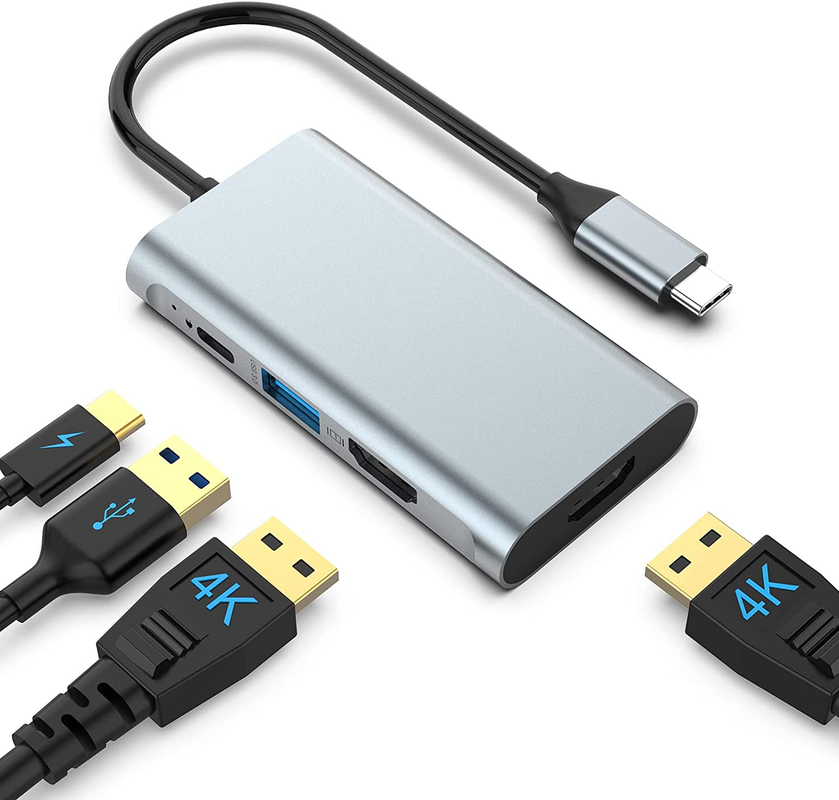 4 ใน 1 USB C Adapter Dual HDMI ไปยัง USB3.0 ทันดอร์พอร์ต