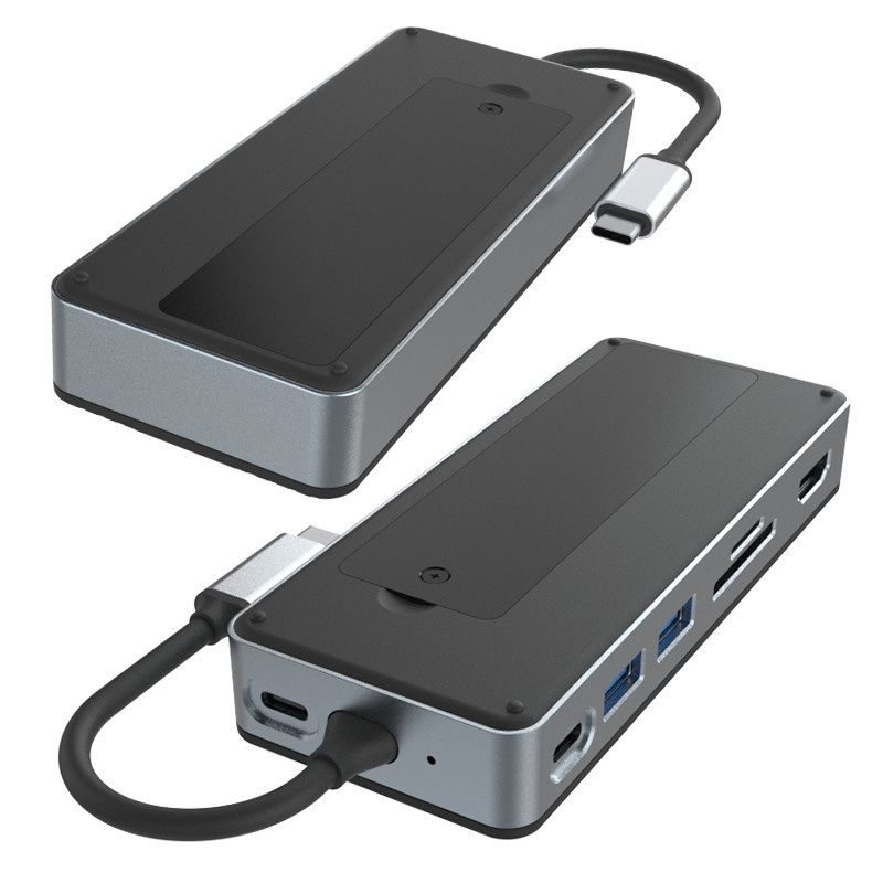 อลูมิเนียม USB C Hub 9 ใน 1 Type C Docking Station ด้วย SSD