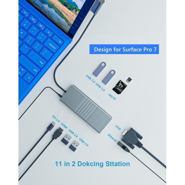 8 ใน 1 Usb Hub Rj45 Docking Station แบบสอง C ถึง RJ45 Port / USB3.0/PD/H-D-M-I/Card