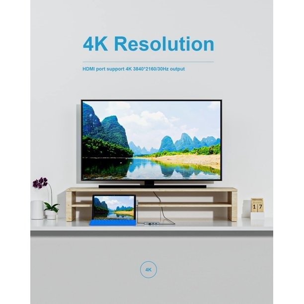8 ใน 1 Usb Hub Rj45 Docking Station แบบสอง C ถึง RJ45 Port / USB3.0/PD/H-D-M-I/Card