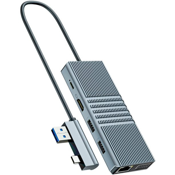 8 ใน 1 Usb Hub Rj45 Docking Station แบบสอง C ถึง RJ45 Port / USB3.0/PD/H-D-M-I/Card
