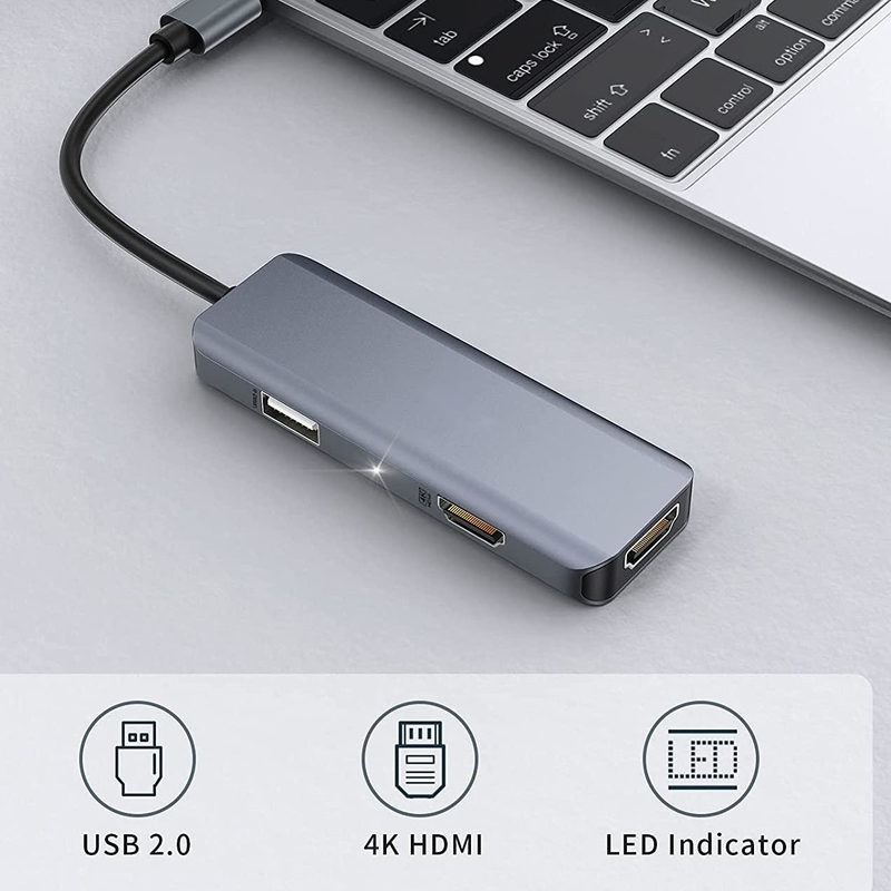Dual Hdmi Usb C Dock Hub อลูมิเนียม USB C Adapter มอนิเตอร์ 3 ใน 1 ดอนเกิล พร้อม HDMI 4K