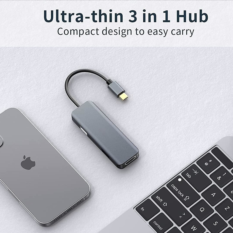 Dual Hdmi Usb C Dock Hub อลูมิเนียม USB C Adapter มอนิเตอร์ 3 ใน 1 ดอนเกิล พร้อม HDMI 4K