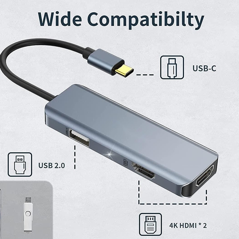 อัดแปลง USB C สองตัว 3 ใน 1 ดองเกิล 4K สถานี dock HDMI รองรับ MacBook Pro