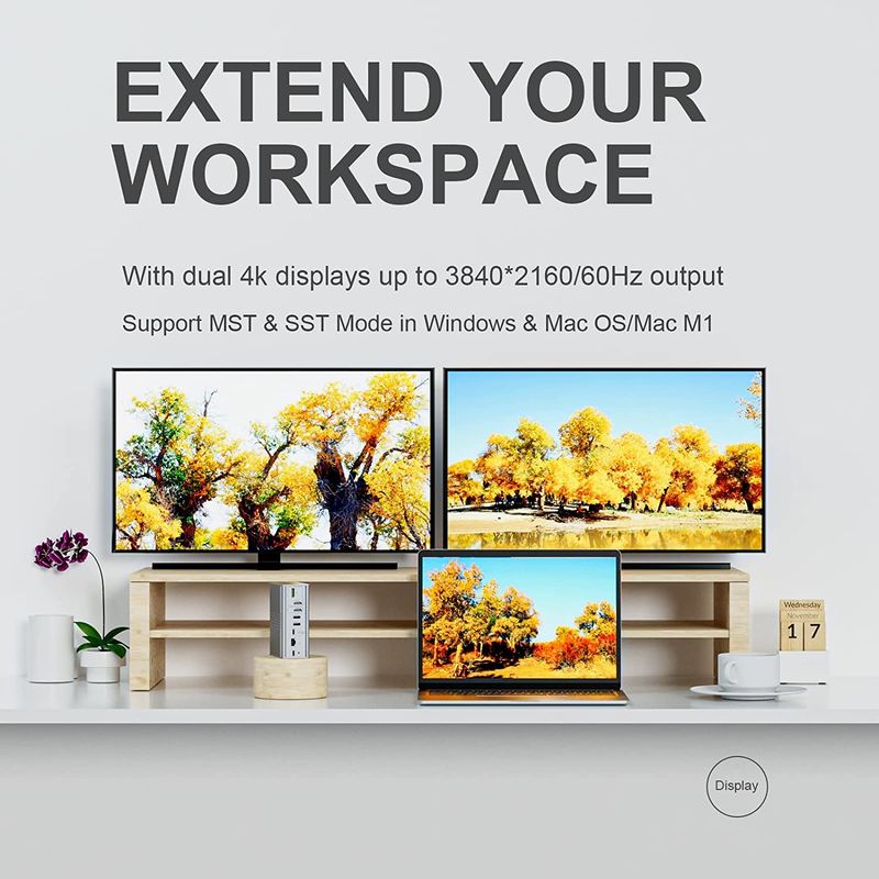 โน๊ตพ็อต USB C Docking Station Triple Monitor 16-In-1 USB C Dock พร้อม Displaylink