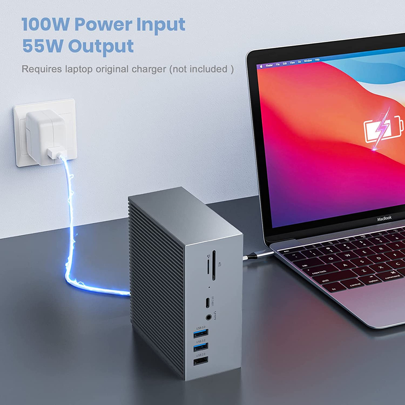 16 ใน 2 USB C Dual Monitor Thunderbolt Dock Triple Display 8 USB C / A Port เอเธิร์น