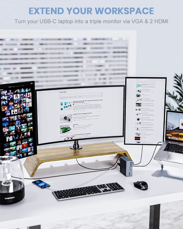 16 ใน 2 USB C Dual Monitor Thunderbolt Dock Triple Display 8 USB C / A Port เอเธิร์น