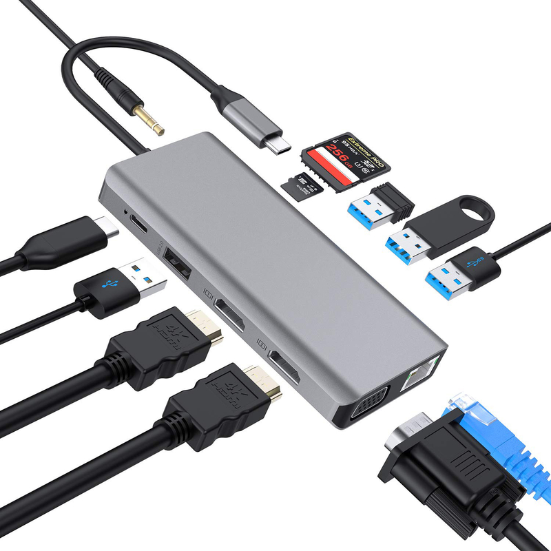 Usb C 11 ใน 1 Multiport Dock Type C Triple Usb 3.0 TF Card Laptop แบบ C Usb-C