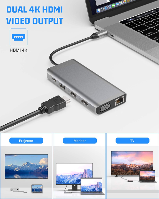 Usb C 11 ใน 1 Multiport Dock Type C Triple Usb 3.0 TF Card Laptop แบบ C Usb-C