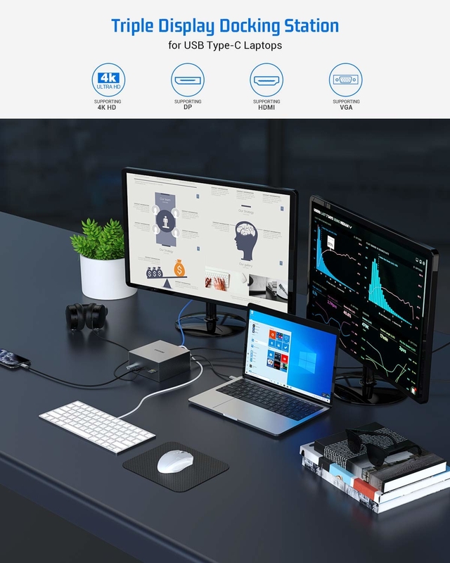 Thunderbolt 4k มอนิเตอร์ Thunderbolt USB-C Dual HD 4K Docking Station 16-In-1 Hub Adapter MST แม็คบ็อกและดัสก็อป