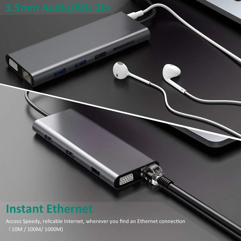 14 ใน 1 Usb C Hub Docking Type C Hub Usb Type C Hdmi 2 สถานีด็อค 3 จอ VGA 4K