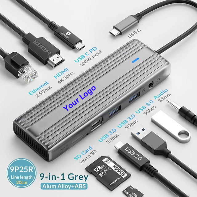 USB C Hub พร้อม HDMI 4K และ USB 3.0 ความเร็วสูง รองรับ Windows Mac